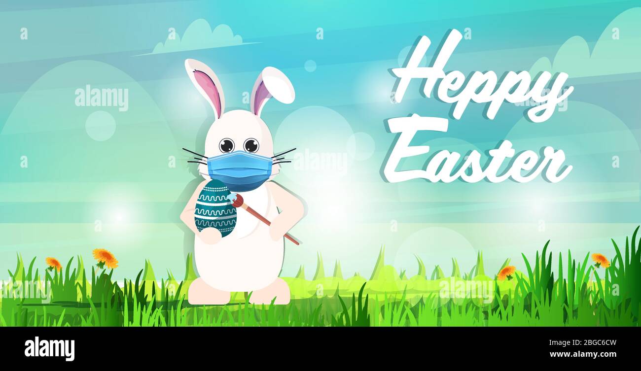 rabbit in mask drawing on egg happy easter bunny sticker spring holiday ...