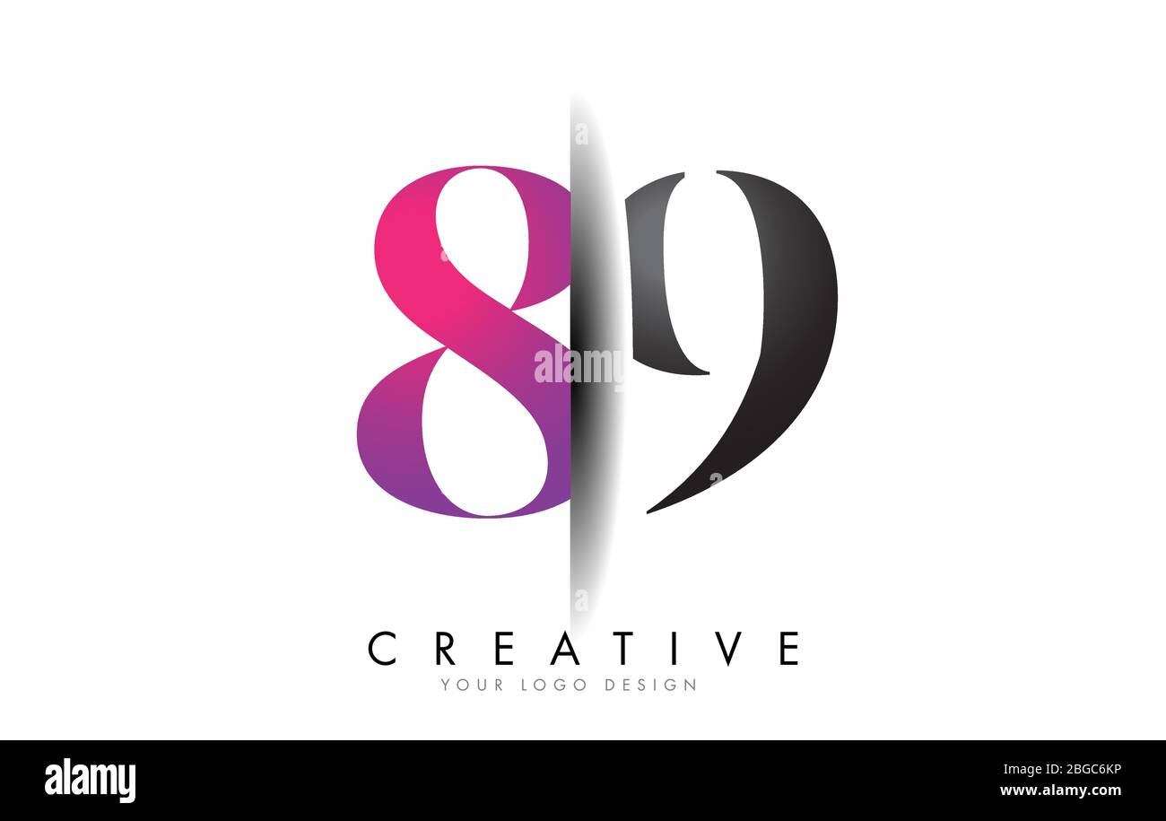 89 8 9 Grey and Pink Number Logo with Creative Shadow Cut Vector Illustration Design. Stock Vector