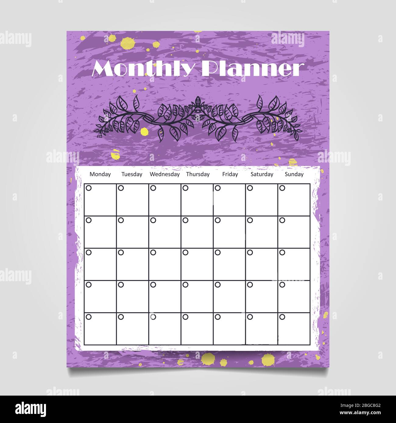 Colorful grunge monthly planner template design Organizer calendar