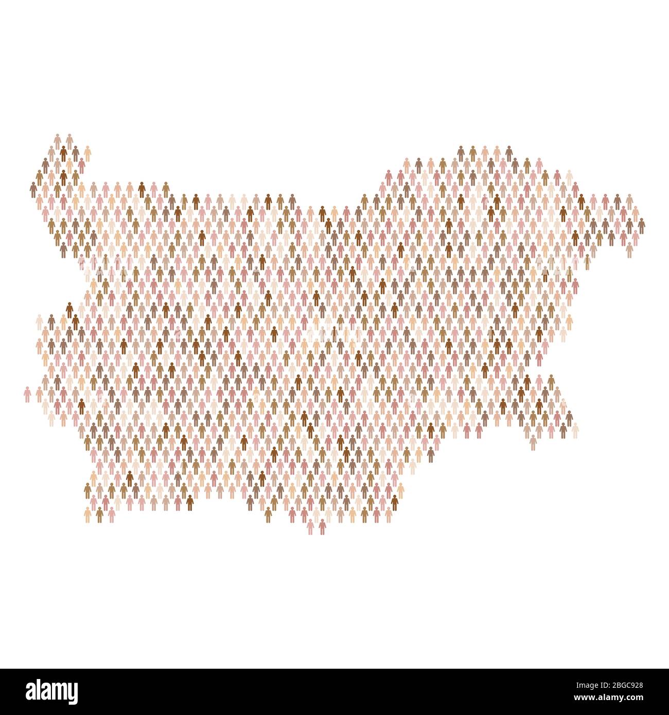 Bulgaria population infographic. Map made from stick figure people 