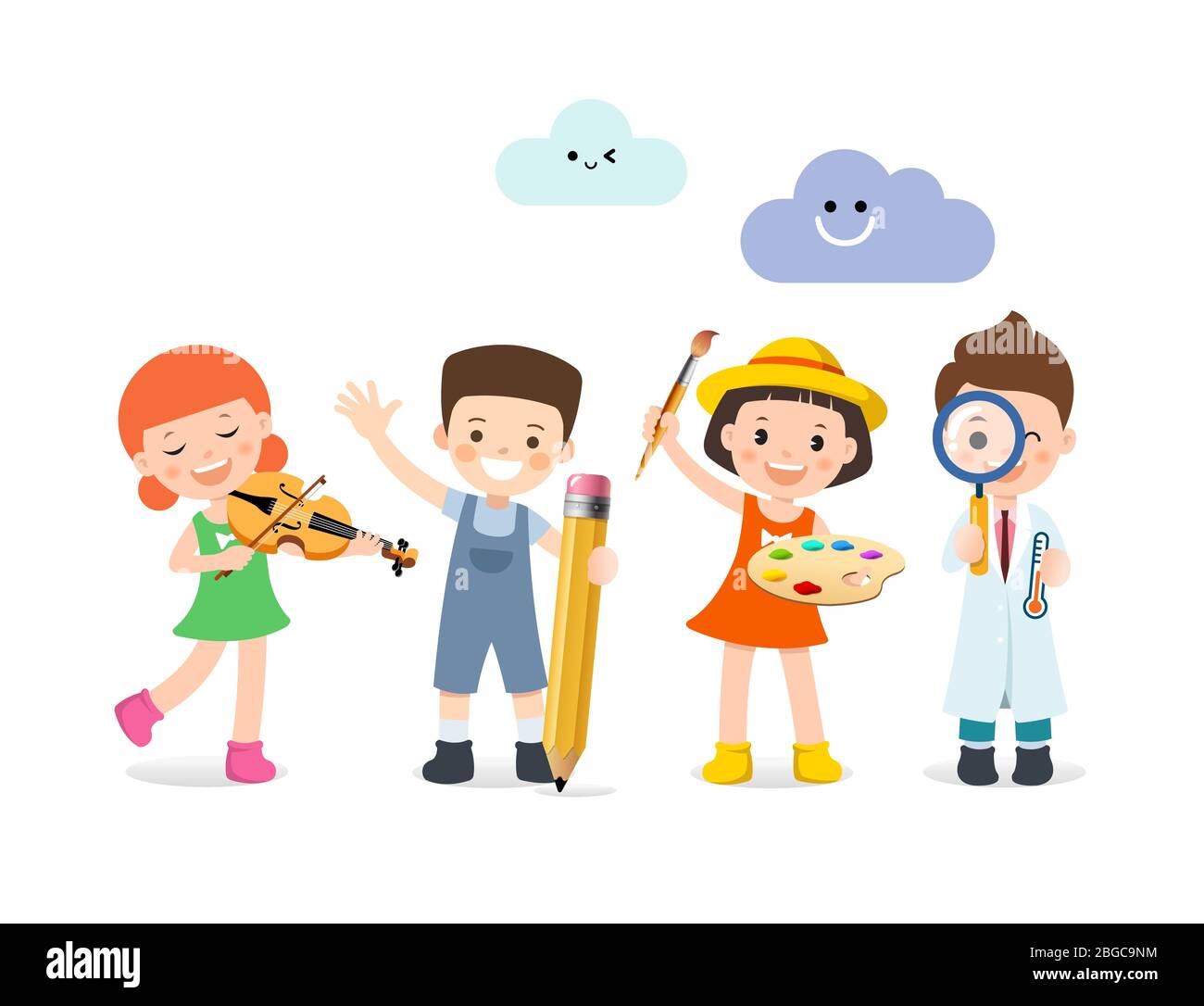 People who want to be children are musicians, scholars, painters, and scientists. Stock Vector