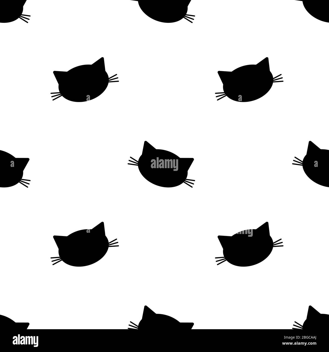 Seamless pattern with cat face silhouette. Black objects isolated on ...