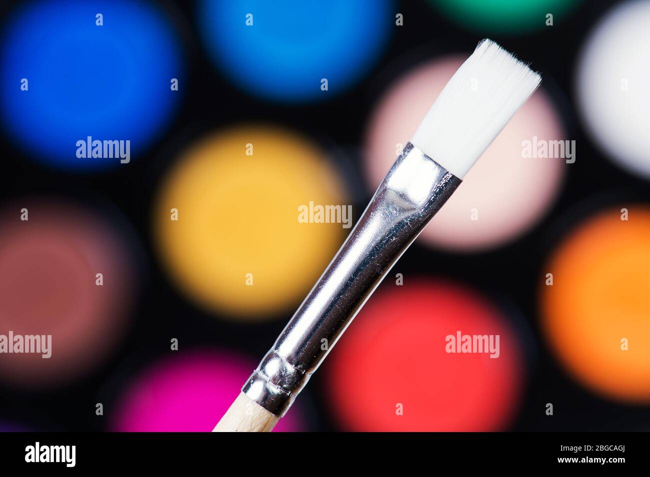 Set of watercolor paints and paintbrushes Stock Photo