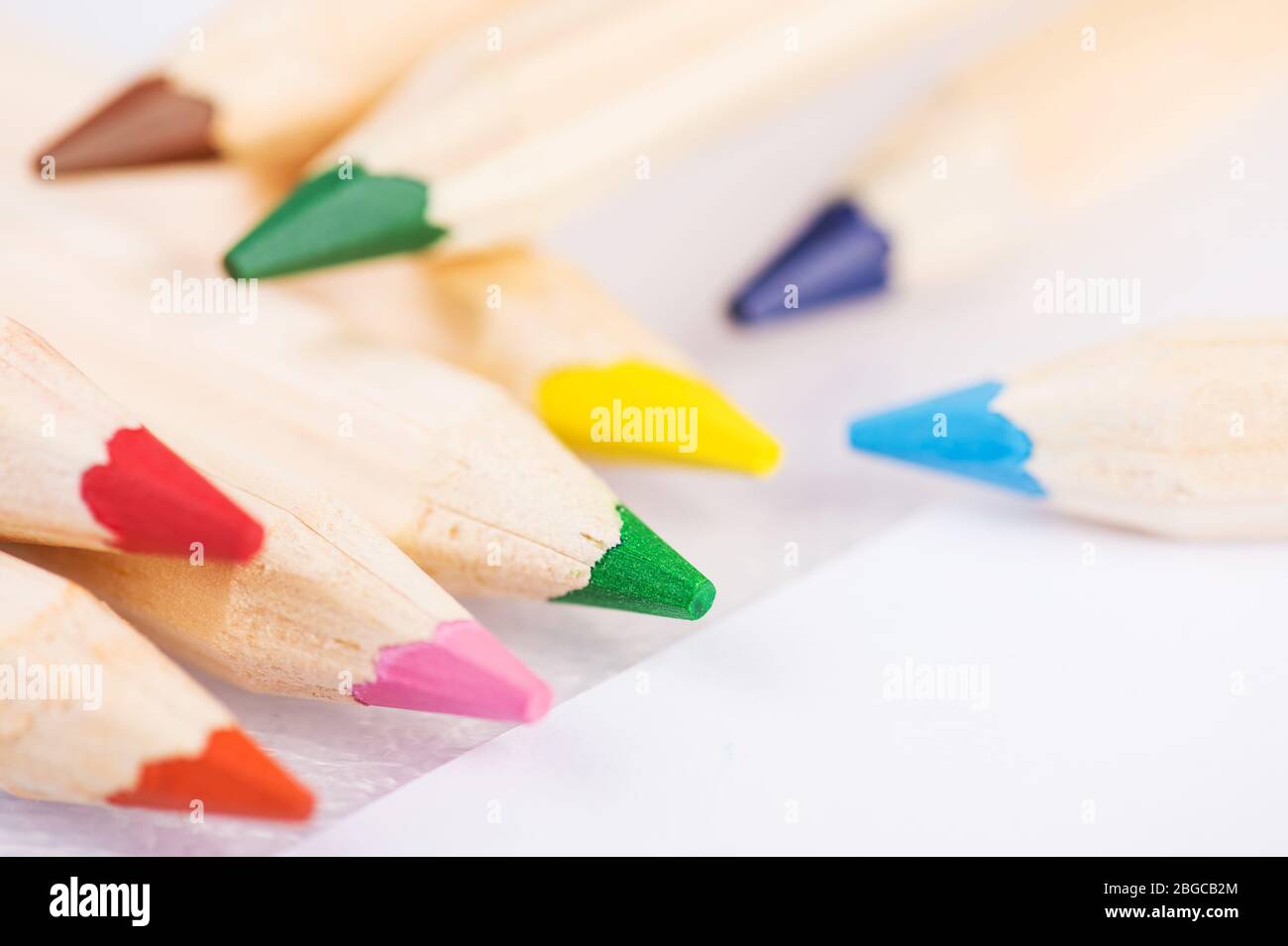 Close up photo of colour pencils on white background Stock Photo