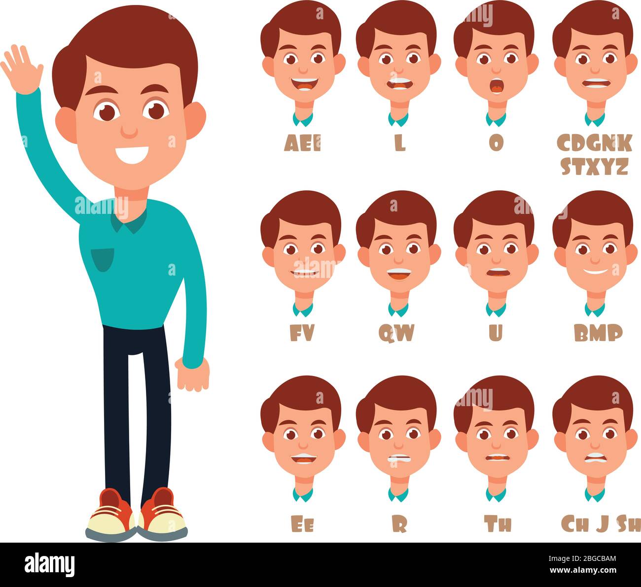 Talking lips sync animation. Cartoon vector speaking mouth and boy ...