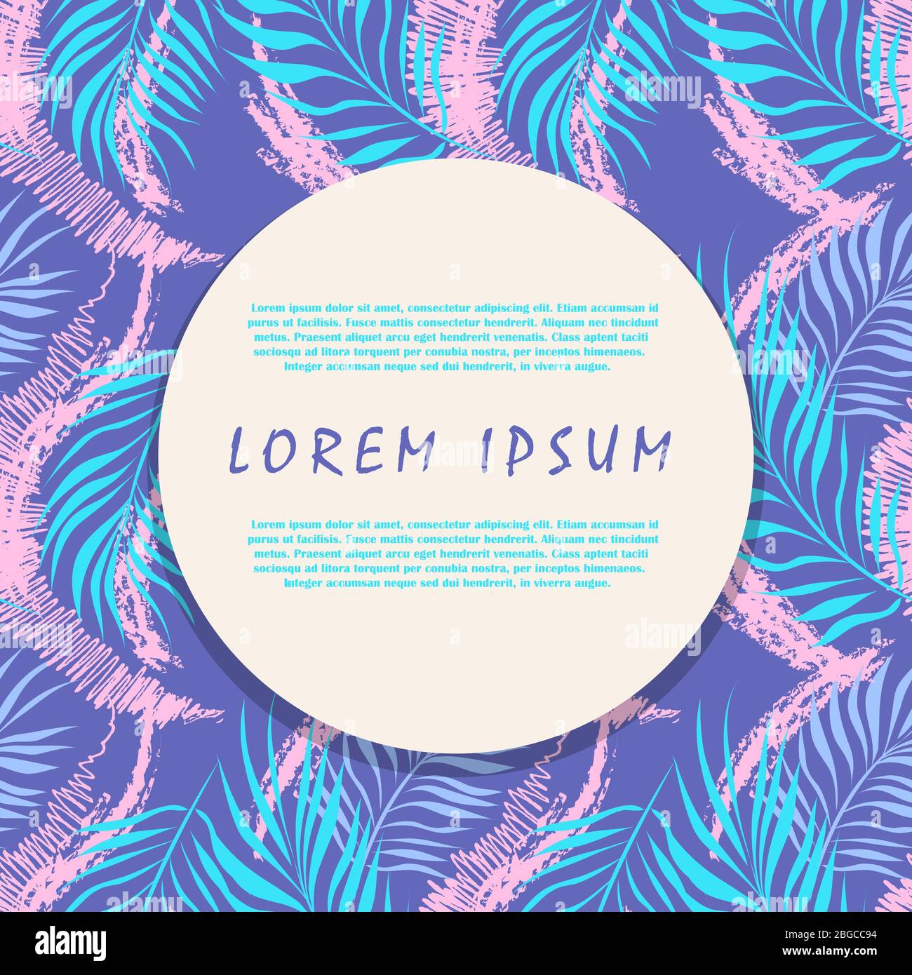 Hawaii floral pattern with round banner or poster colored template