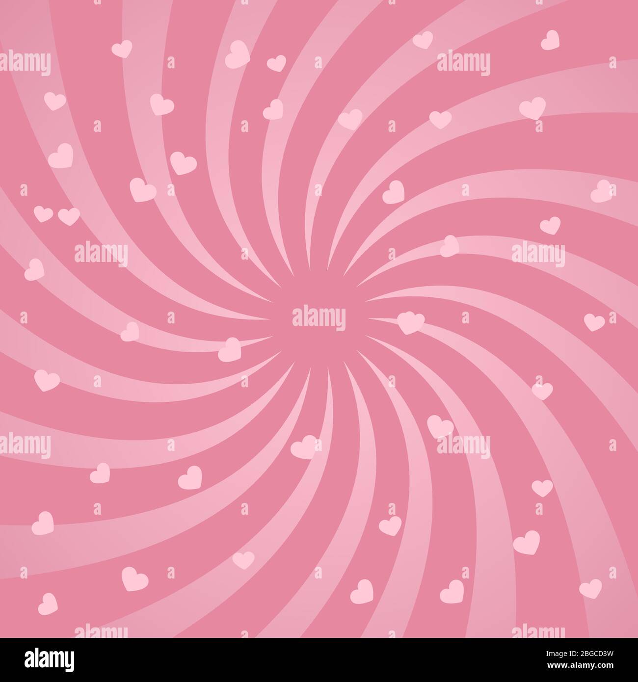 Bright spiral design background pink pattern with hearts. Vector illustration Stock Vector