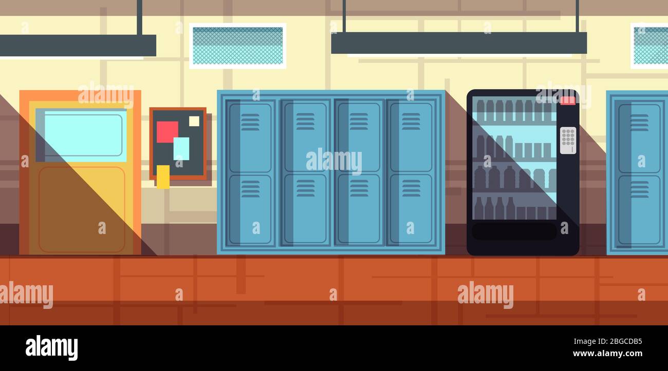 Nobody school corridor interior cartoon vector illustration. School or