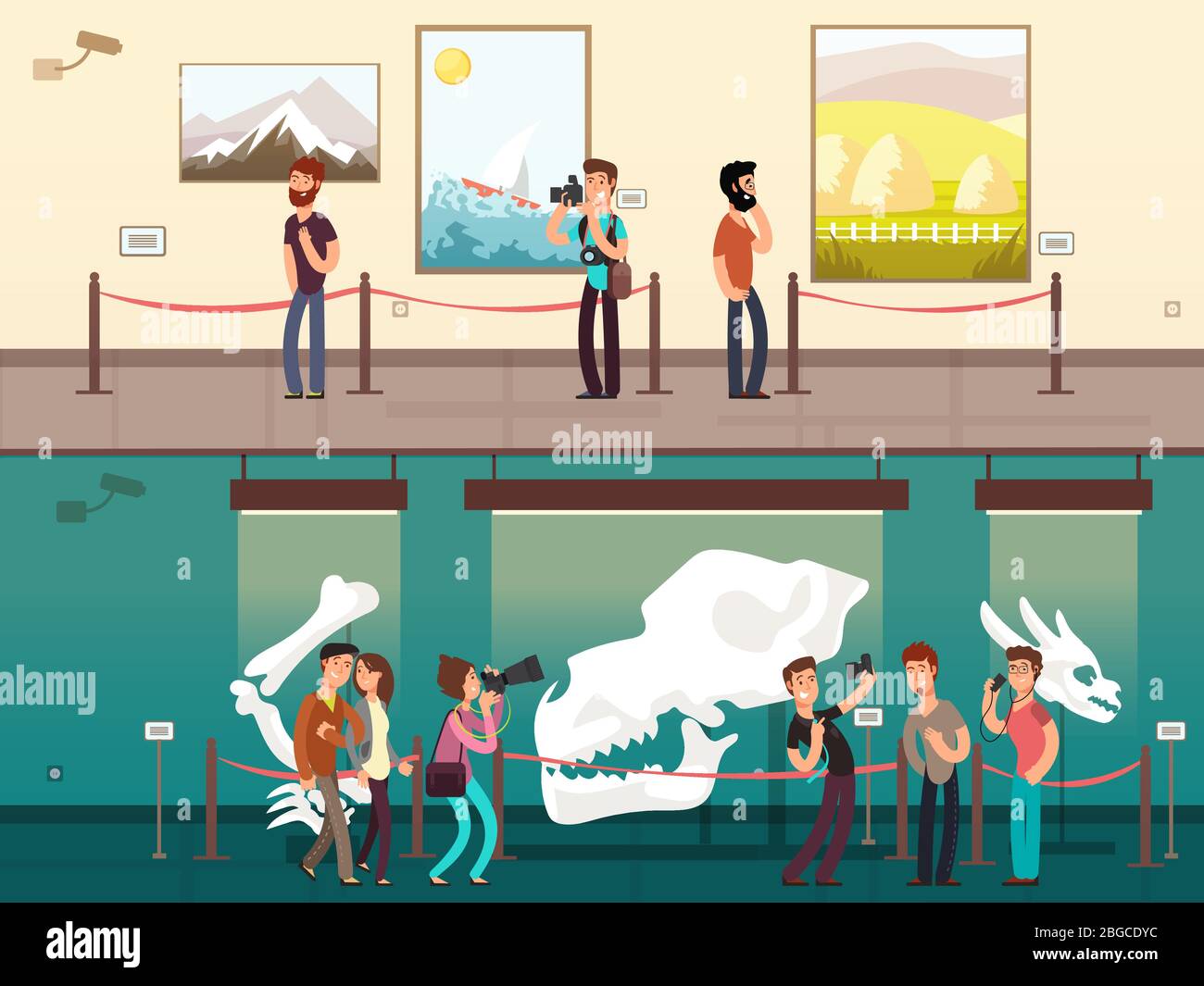 Cartoon museum gallery exhibition with painting, science exhibits and  people visitors vector illustration. Museum exhibition picture and  exposition culture historical Stock Vector Image & Art - Alamy
