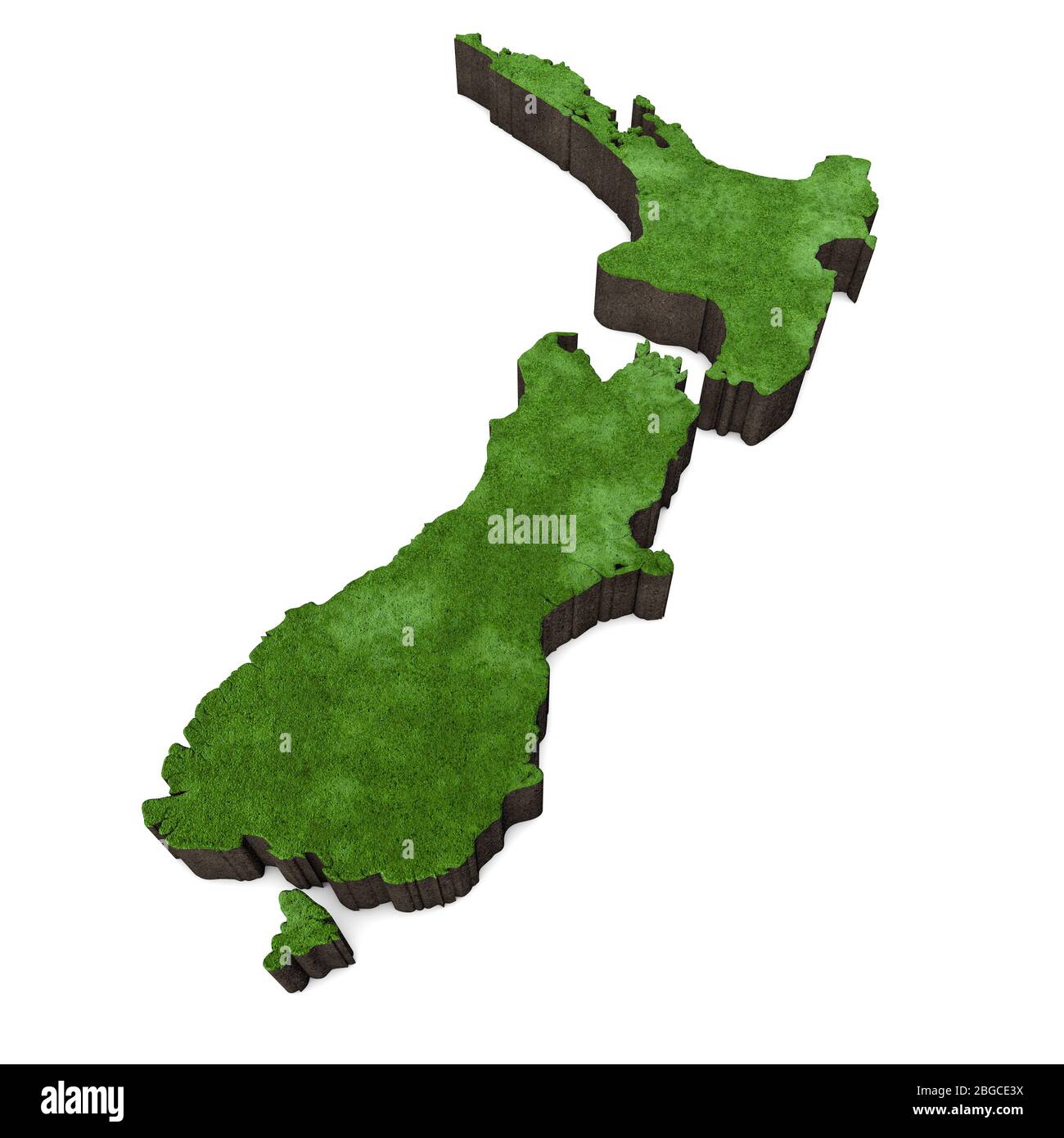 Map of New Zealand with grass and soil. 3D rendering Stock Photo