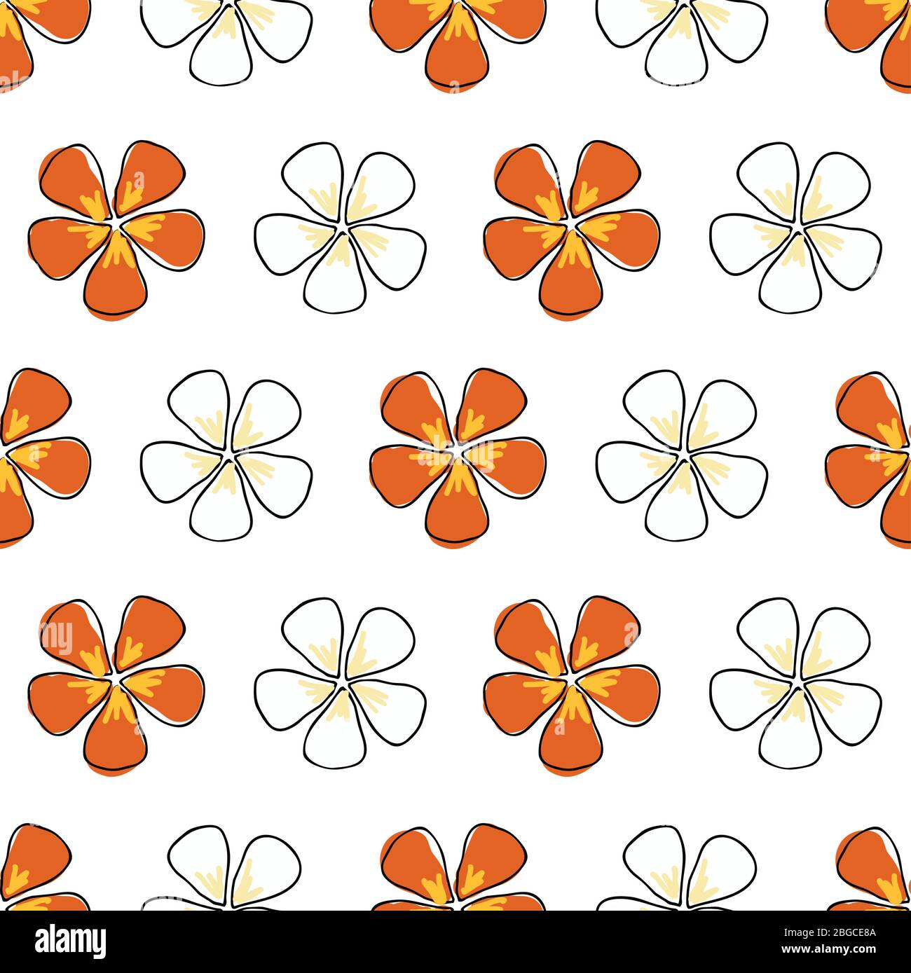 Simple orange floral on white background seamless vector repeat pattern ...