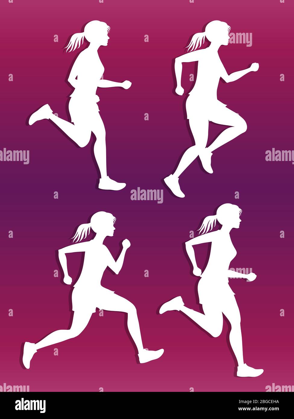 White female running silhouette vector set. Sport and fitness illustration Stock Vector