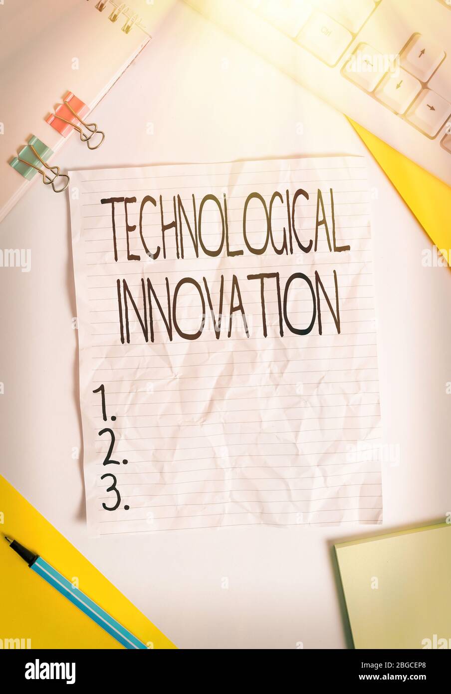 Writing note showing Technological Innovation. Business concept for New ...