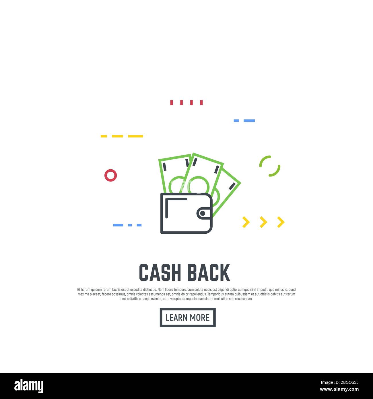 Cash back banner. Leather wallet with paper dollars, coins. Cashback money concept. Business offer and cash return option. Modern line vector banner. Stock Vector
