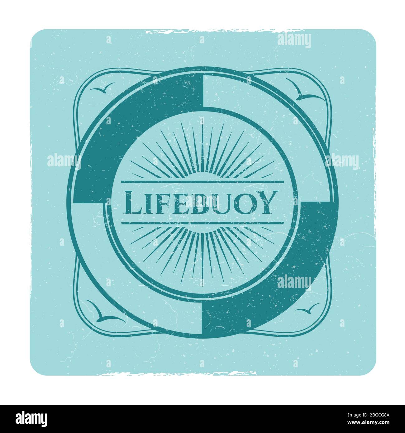 Vintage nautical grunge label with lifebuoy in frame. Vector illustration Stock Vector