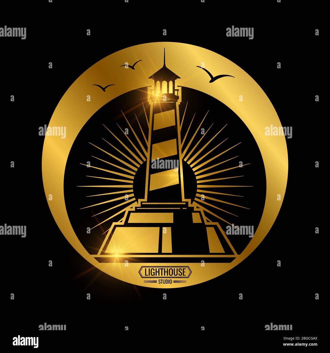 Vintage nautical label with lighthouse and shiny element. Vector illustration Stock Vector