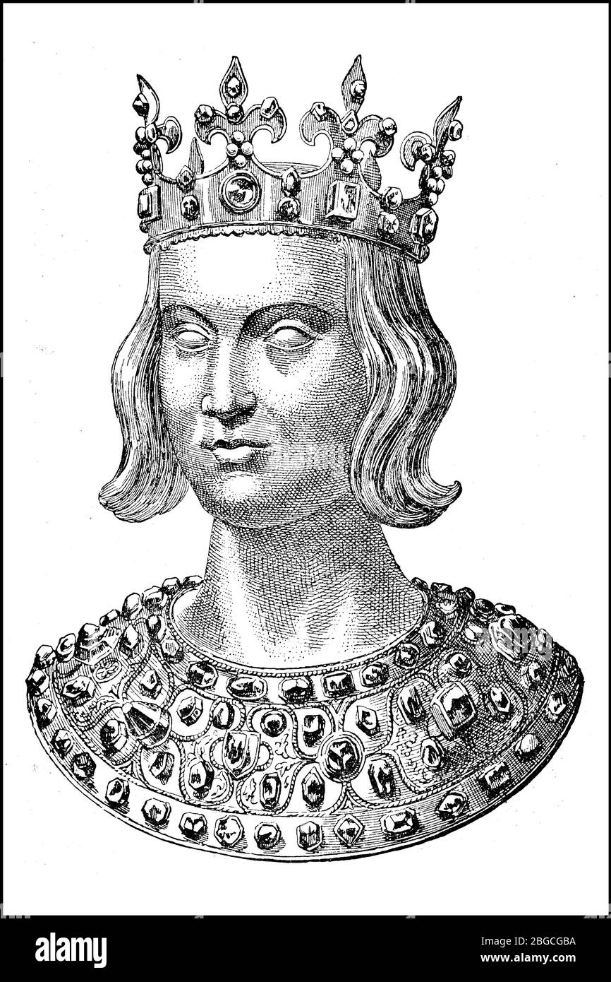Louis IX of France, 25 April 1214 - 25 August 1270, from 1226 to 1270 King of France from the Capetonian dynasty, Louis the Saint, Saint-Louis  /  Ludwig IX. von Frankreich, 25. April 1214 - 25. August 1270, von 1226 bis 1270 Koenig von Frankreich aus der Dynastie der Kapetinger, Ludwig der Heilige, Saint-Louis, Historisch, historical, digital improved reproduction of an original from the 19th century / digitale Reproduktion einer Originalvorlage aus dem 19. Jahrhundert Stock Photo
