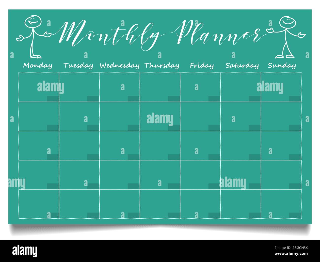 Simple Monthly Planner Template With Hand Drawn Positive Stick Figures Simple Monthly Planner Template With Hand Drawn Positive Stick Figures