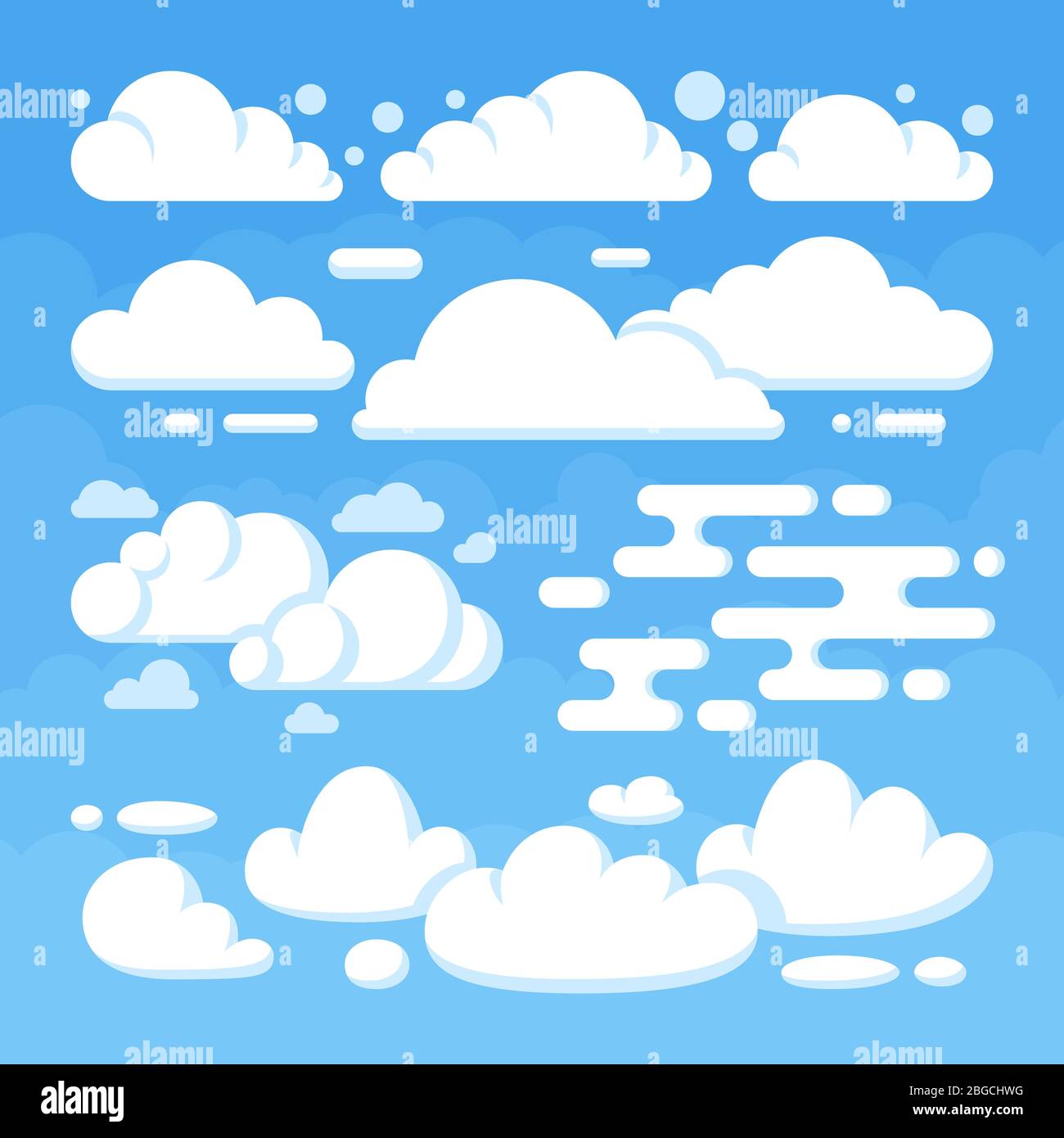 Beautiful flat white clouds on blue sky background. Weather blue sky