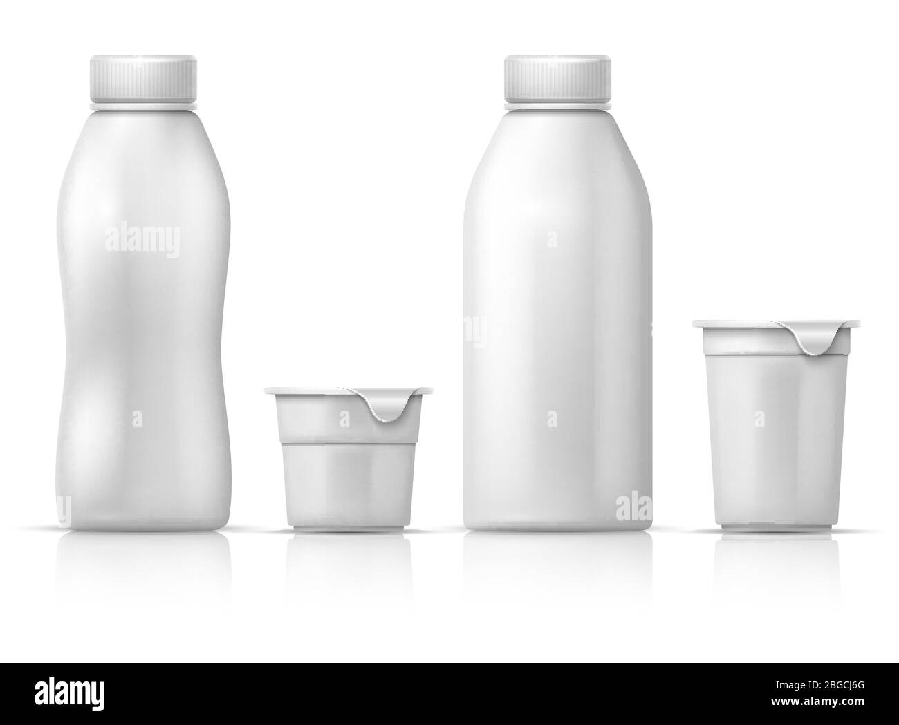 White blank round plastic yogurt can, container and bottles. Vector