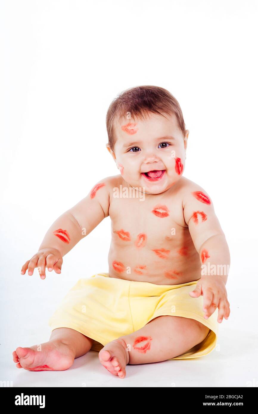 little girl lipstick Kiss smiles love family Stock Photo - Alamy