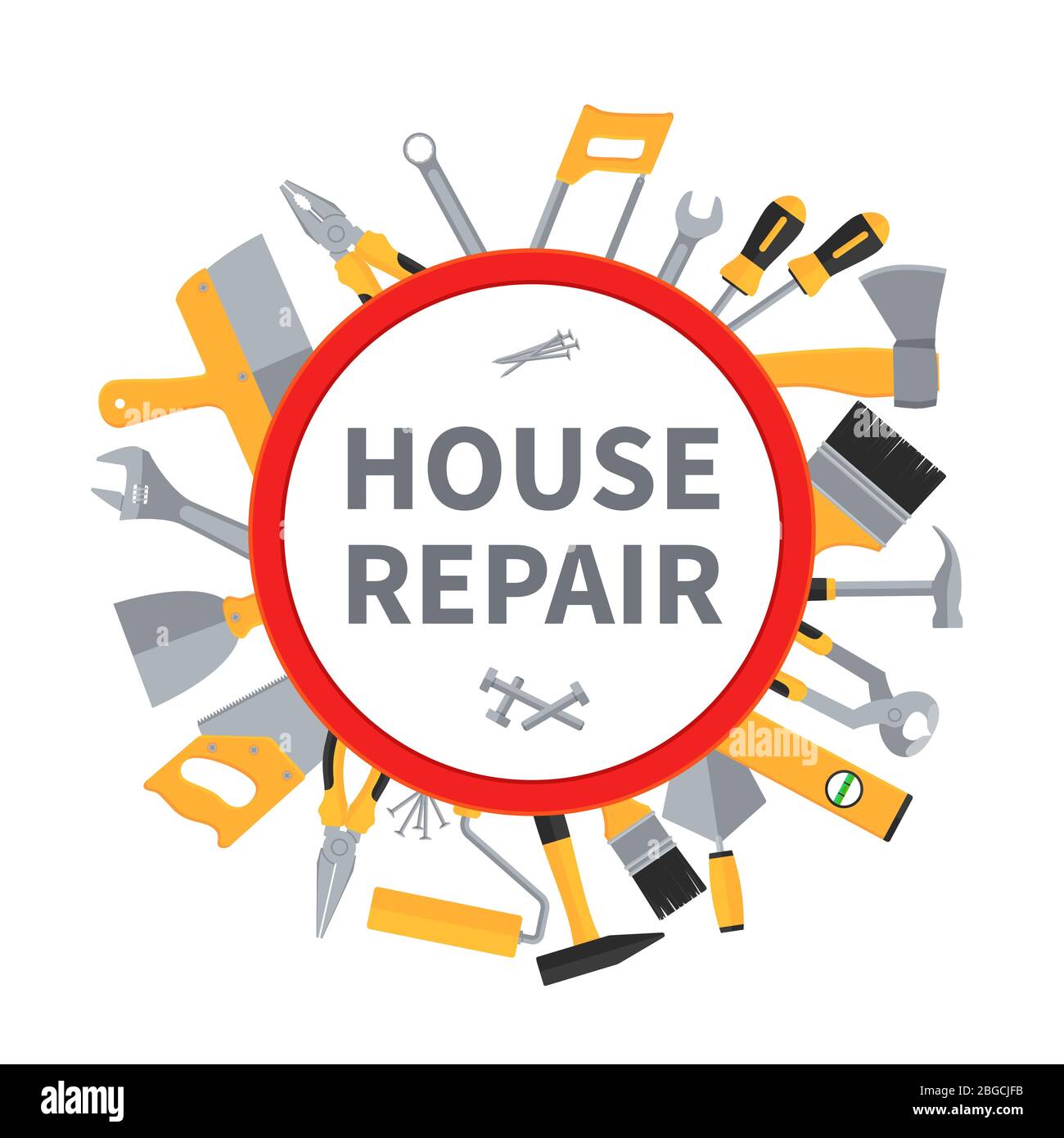 House repair and remodeling vector background with construction tools. Trowel and ruler, renovation and repair illustration Stock Vector