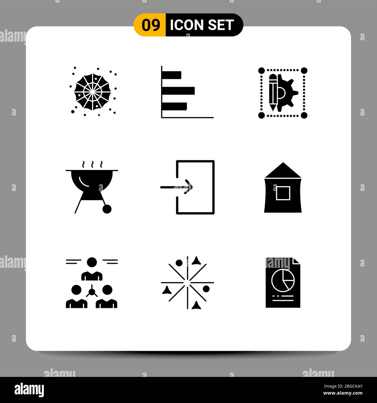 Pictogram Set of 9 Simple Solid Glyphs of building, enter, creative, arrow, food Editable Vector Design Elements Stock Vector