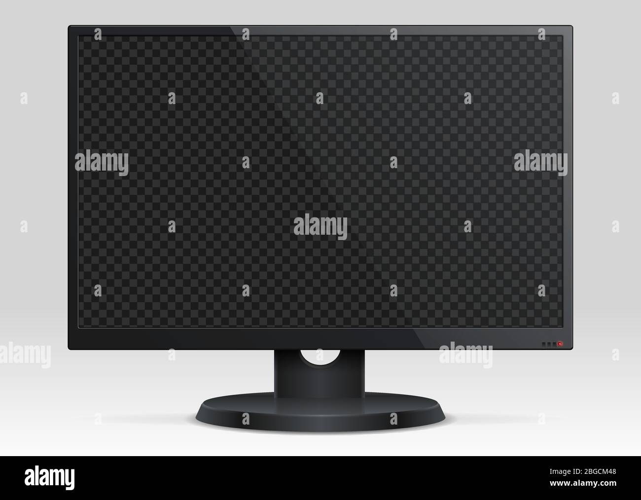 Empty computer lcd monitor with transparency screen 3d vector mockup. Screen display lcd, electronic digital plasma illustration Stock Vector