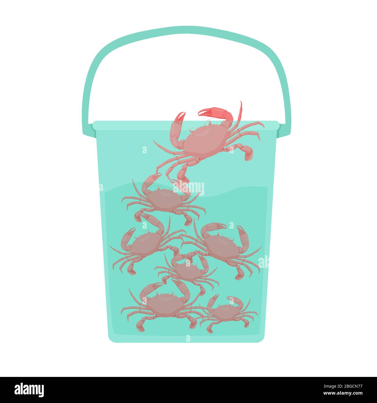 Cartoon crowd of crab in water at bucket vector graphic illustration