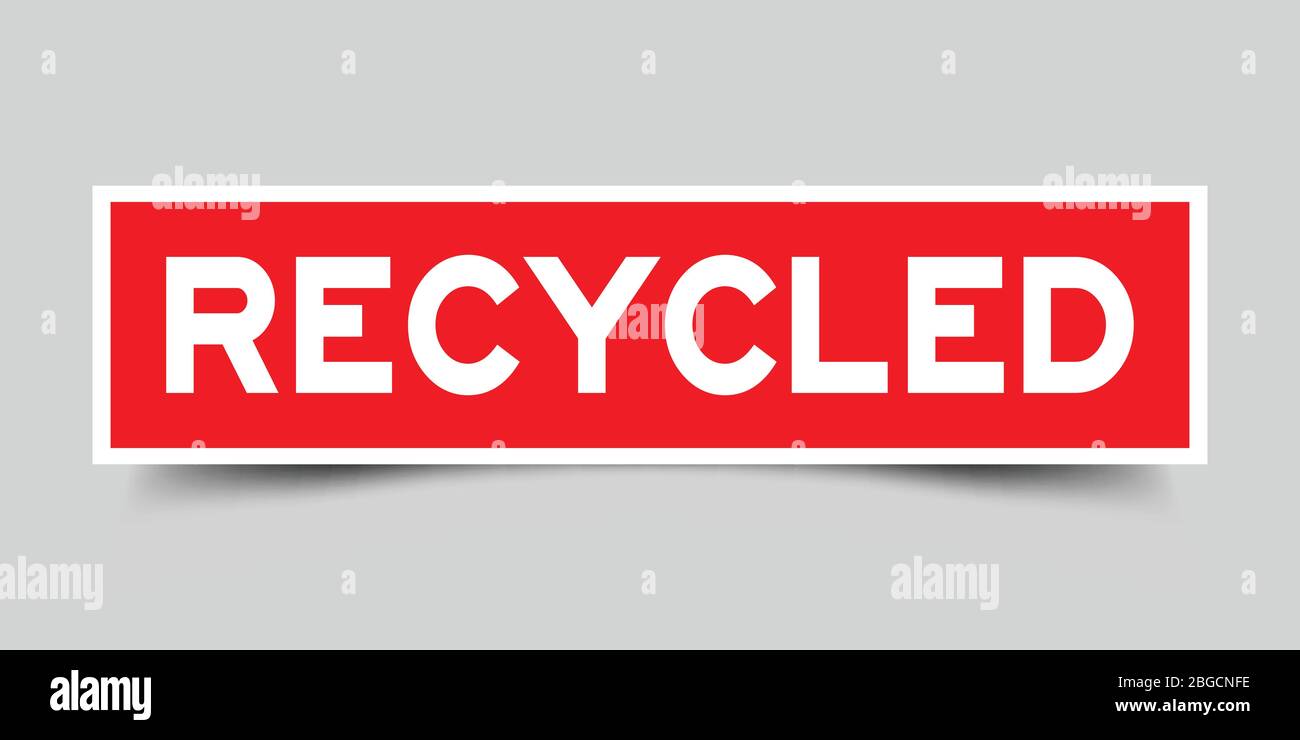 Red color label sticker in word recycled on gray background Stock Vector
