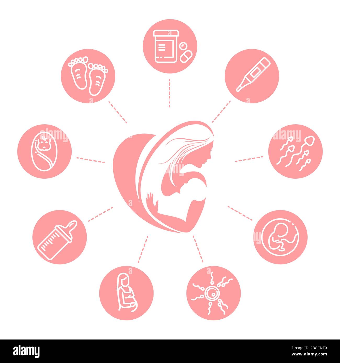 Motherhood concept - new baby icons with mom and child. Vector illustration Stock Vector