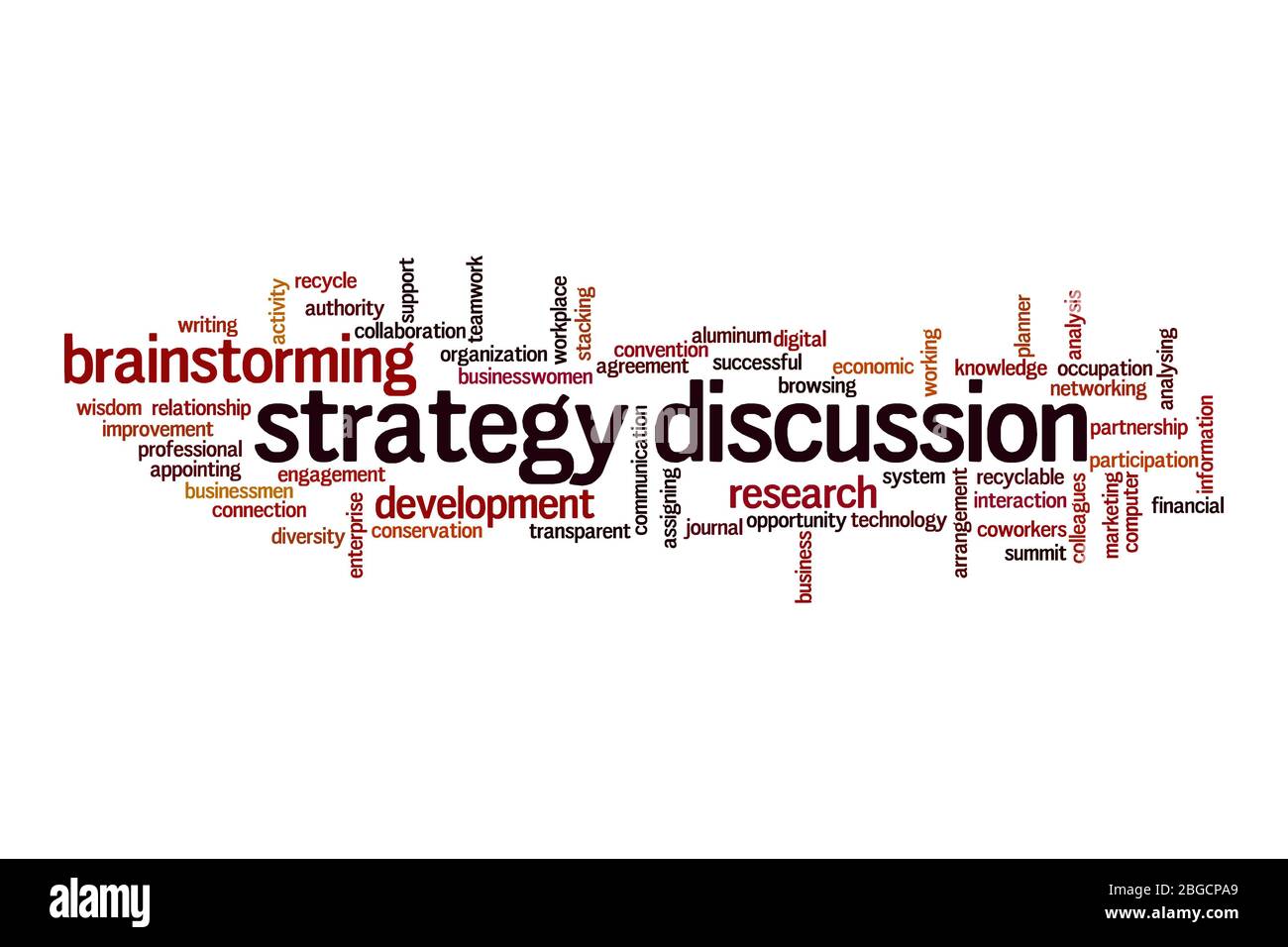 Strategy discussion word cloud concept on white background Stock Photo