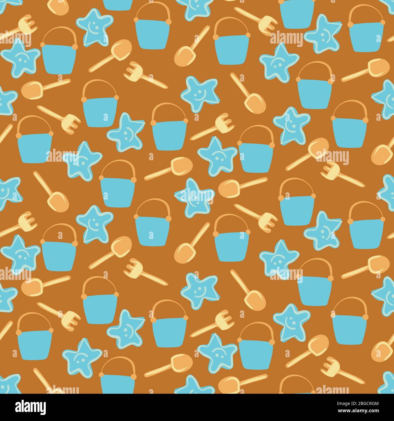 sand toys seamless vector pattern in yellow and blue colors Stock Vector