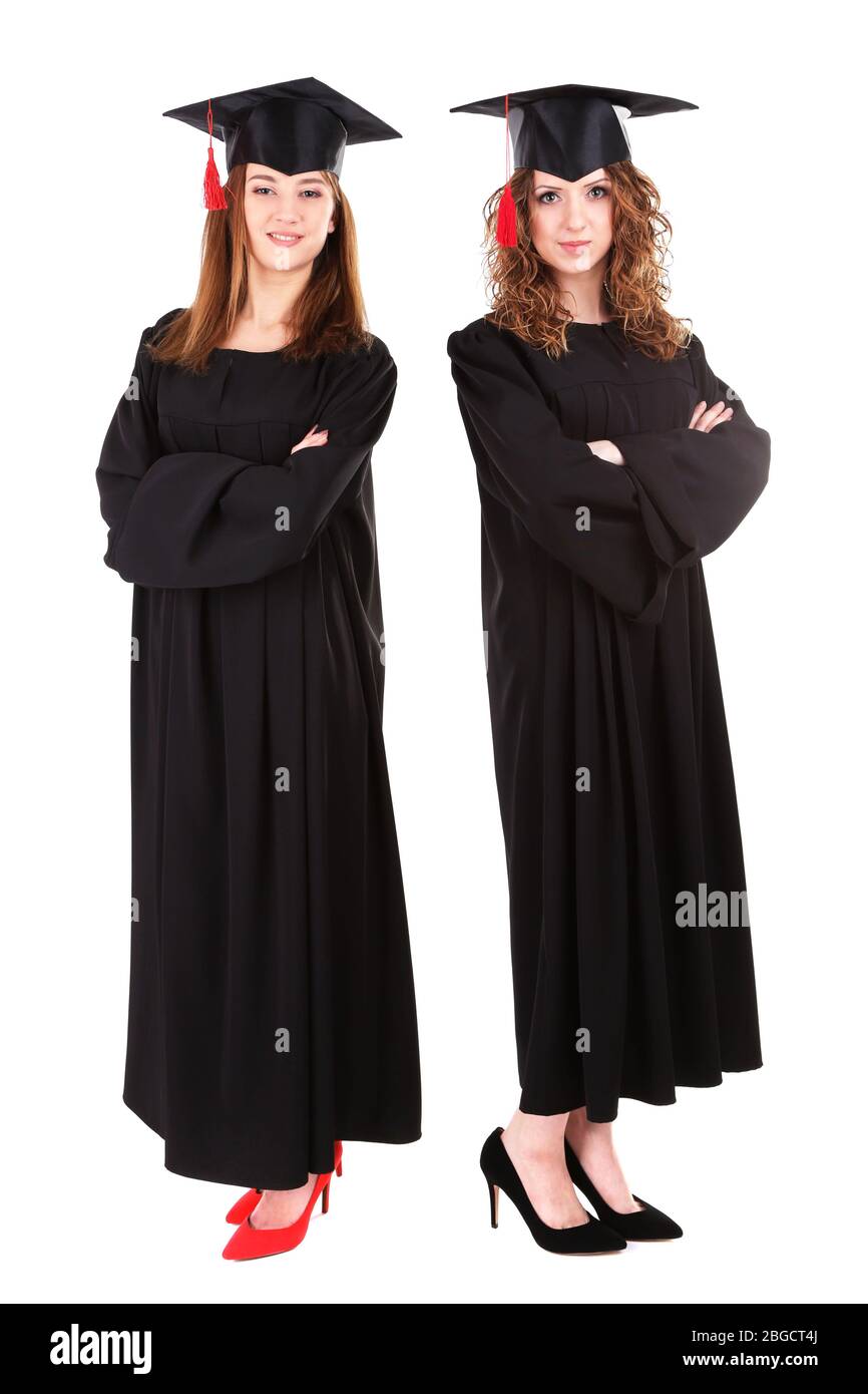 Two happy graduating students isolated on white Stock Photo - Alamy