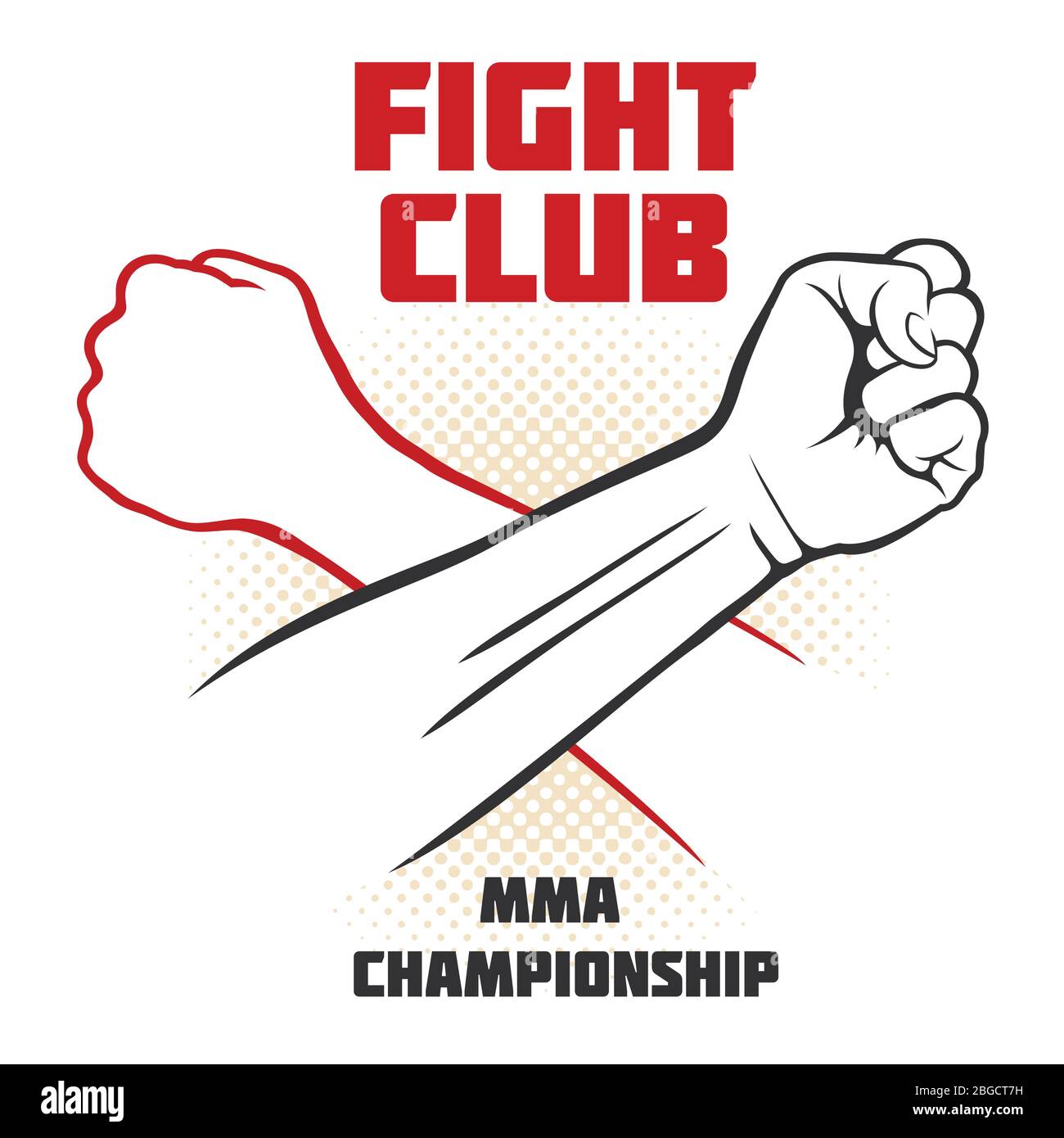 Fight club vector poster with strong hand emblem. MMA fighting background. Mma battle club, martial mixed art illustration Stock Vector