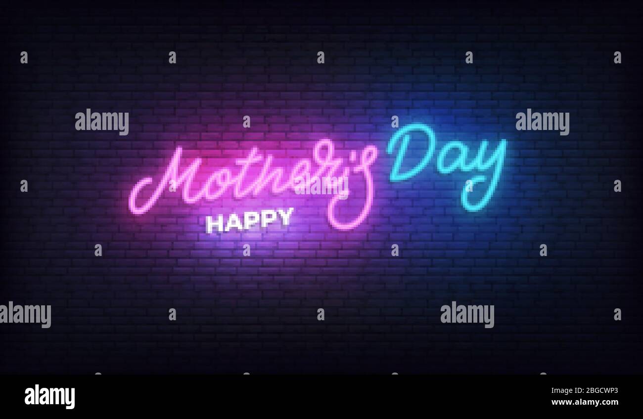 Mother’s Day neon sign. Lettering calligraphy Happy Mother’s Day Stock