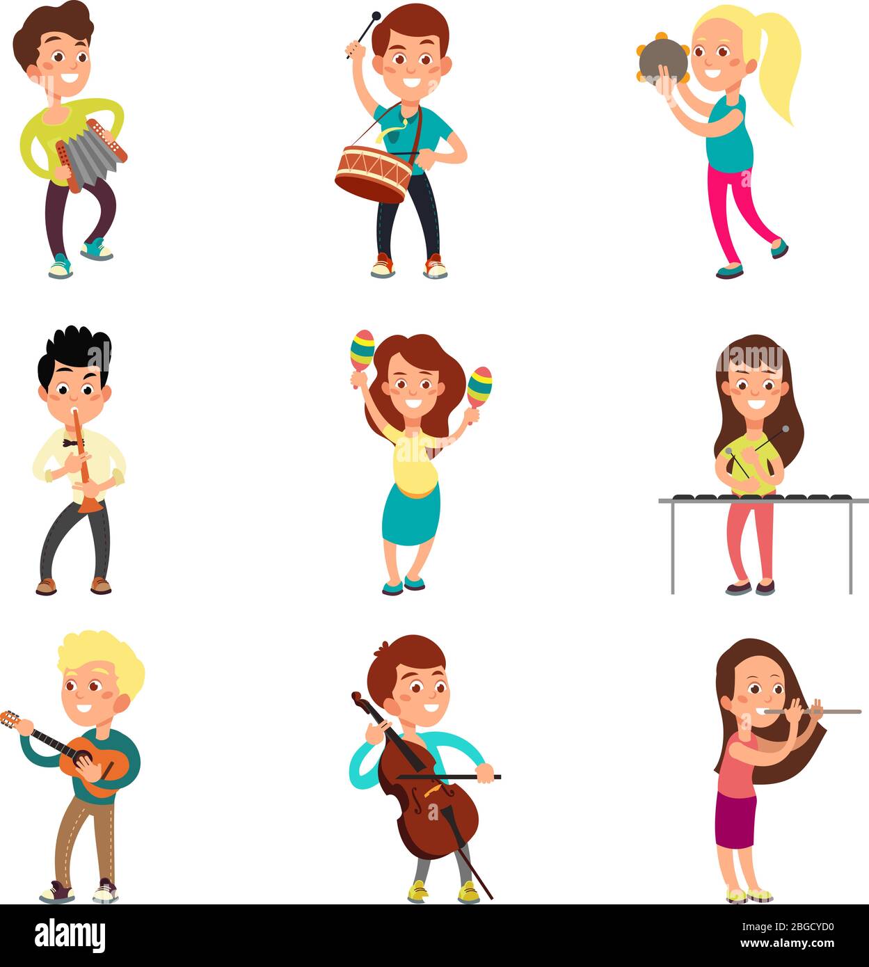 https://c8.alamy.com/comp/2BGCYD0/happy-children-musicians-with-musical-instruments-talented-kids-playing-music-singing-and-dancing-cartoon-vector-characters-set-musical-kids-talent-young-performance-playing-illustration-2BGCYD0.jpg