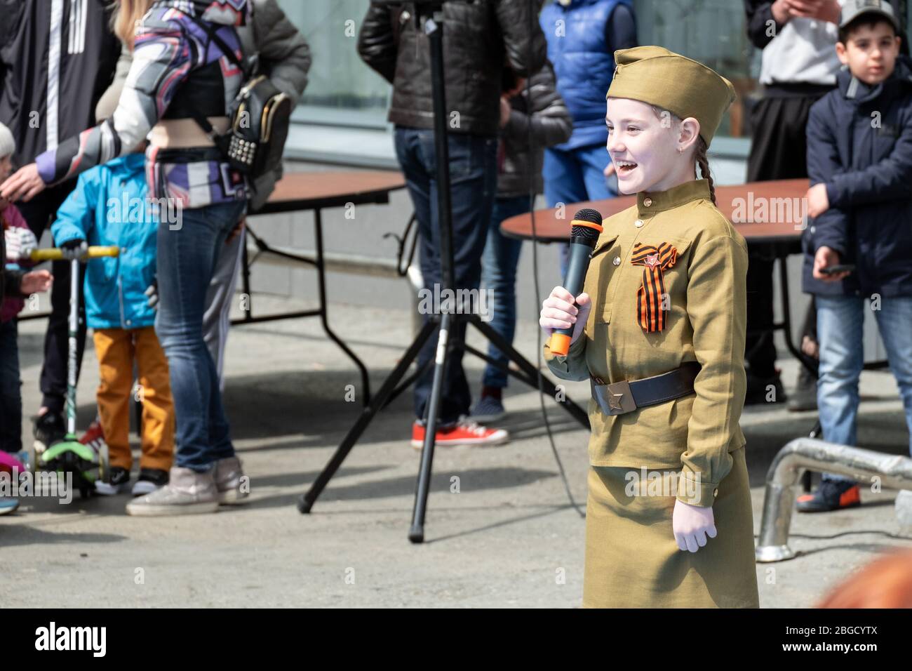 Khabarocsk, Russia - May 09, 2019: Concert in honor of the Victory Day in the great Patriotic war. Children tell poems Stock Photo