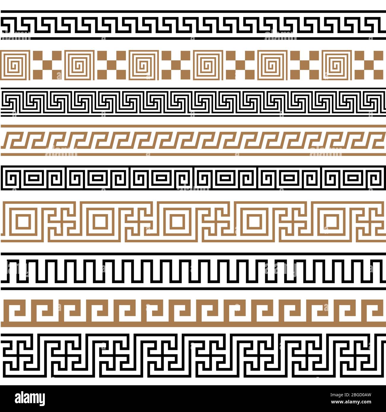 Ancient Greek seamless borders frames pattern set Stock Vector