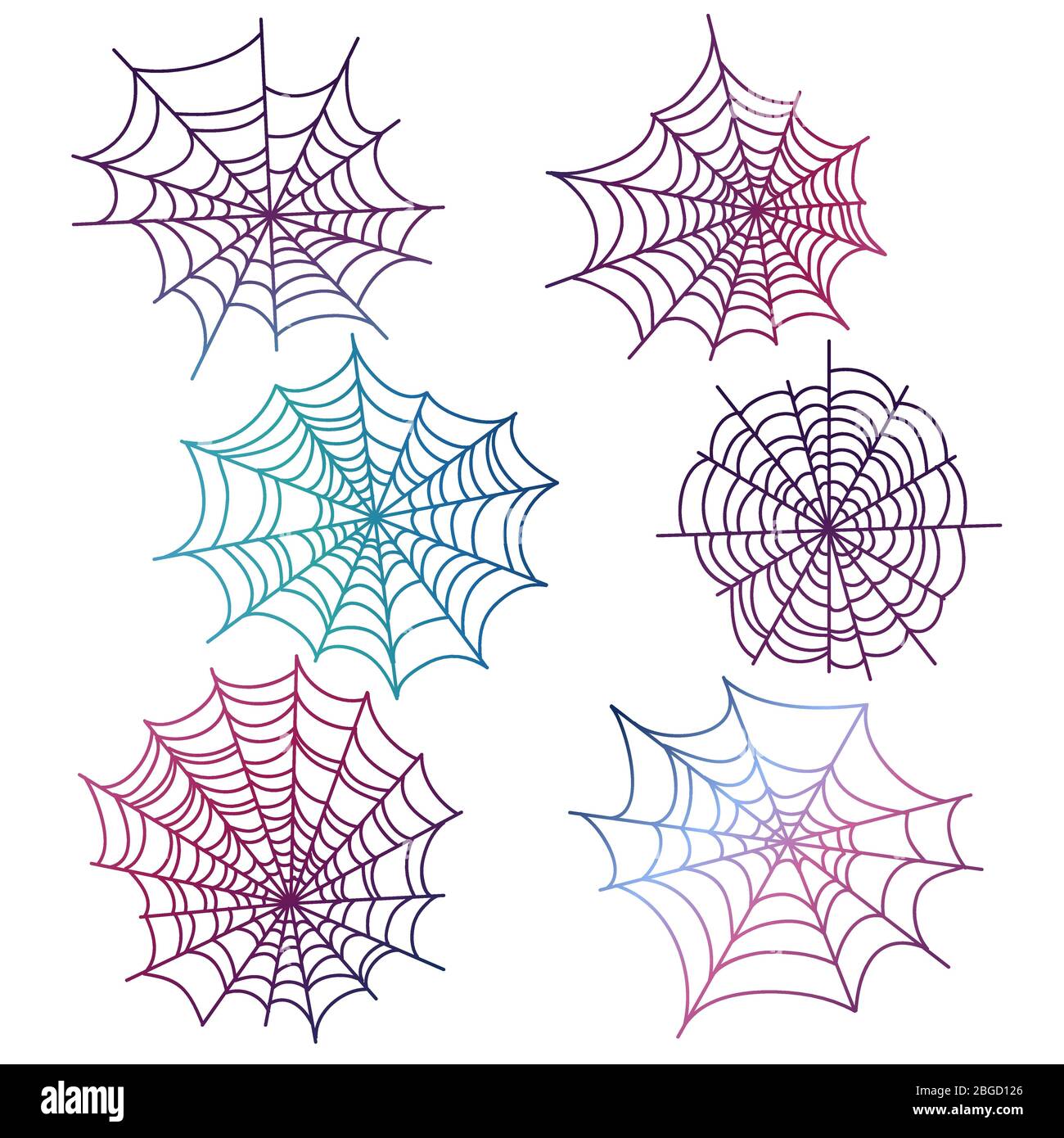 Colorful spider web of set isolated on white background. Vector illustration Stock Vector