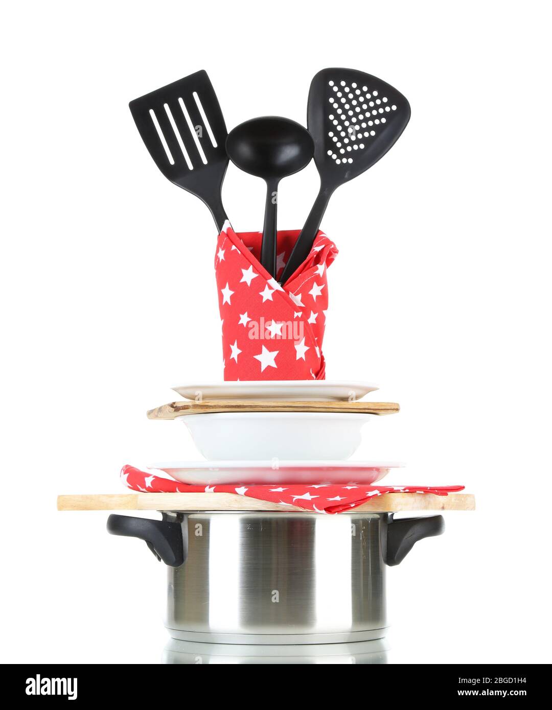 Stacked cooking equipment isolated on white Stock Photo Alamy