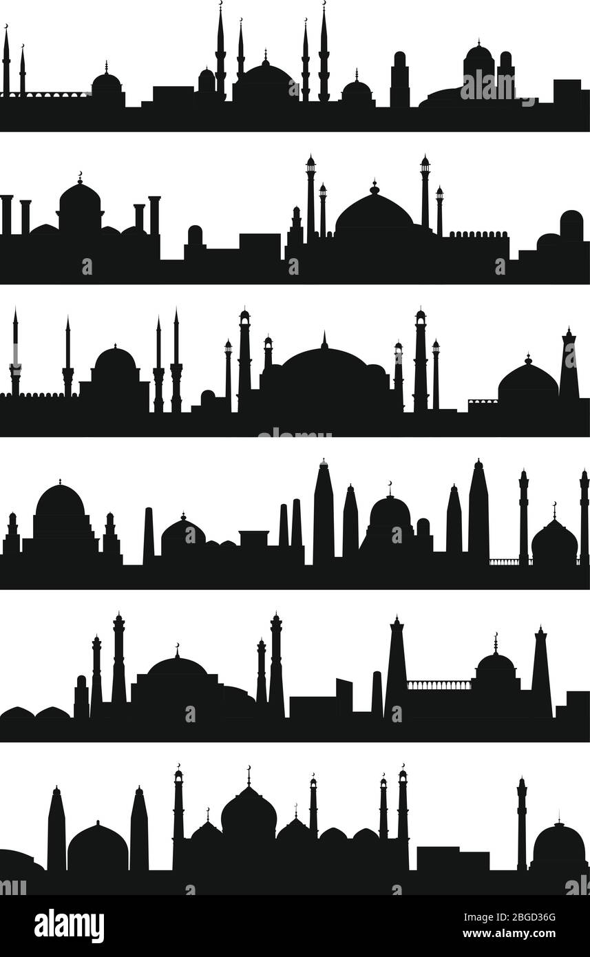 Arabic architecture silhouette of mosque roof. Vector city isolate on white background Stock Vector