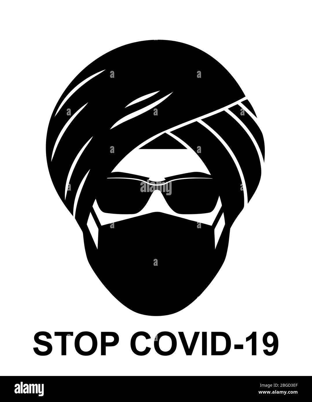 Stay Home, stop the coronavirus Covid-19. Warning against the spread of the pandemic. sign Sikh man in a medical mask on a white background, vector Stock Vector