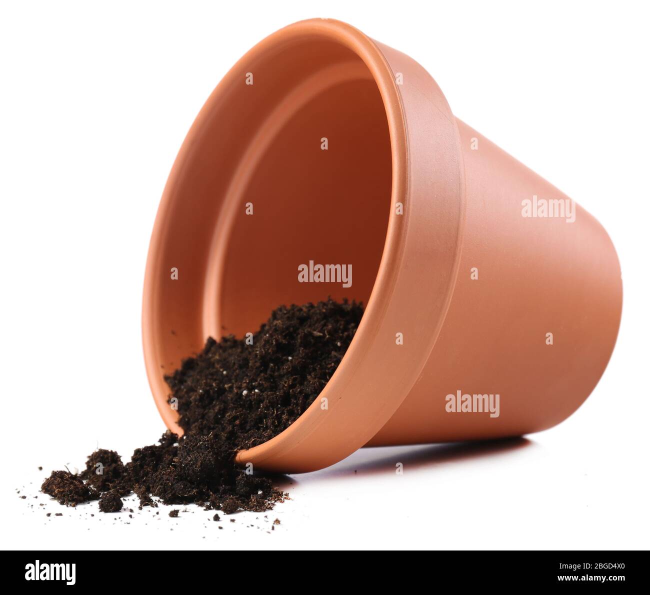 Clay flower pot with soil, isolated on white Stock Photo - Alamy