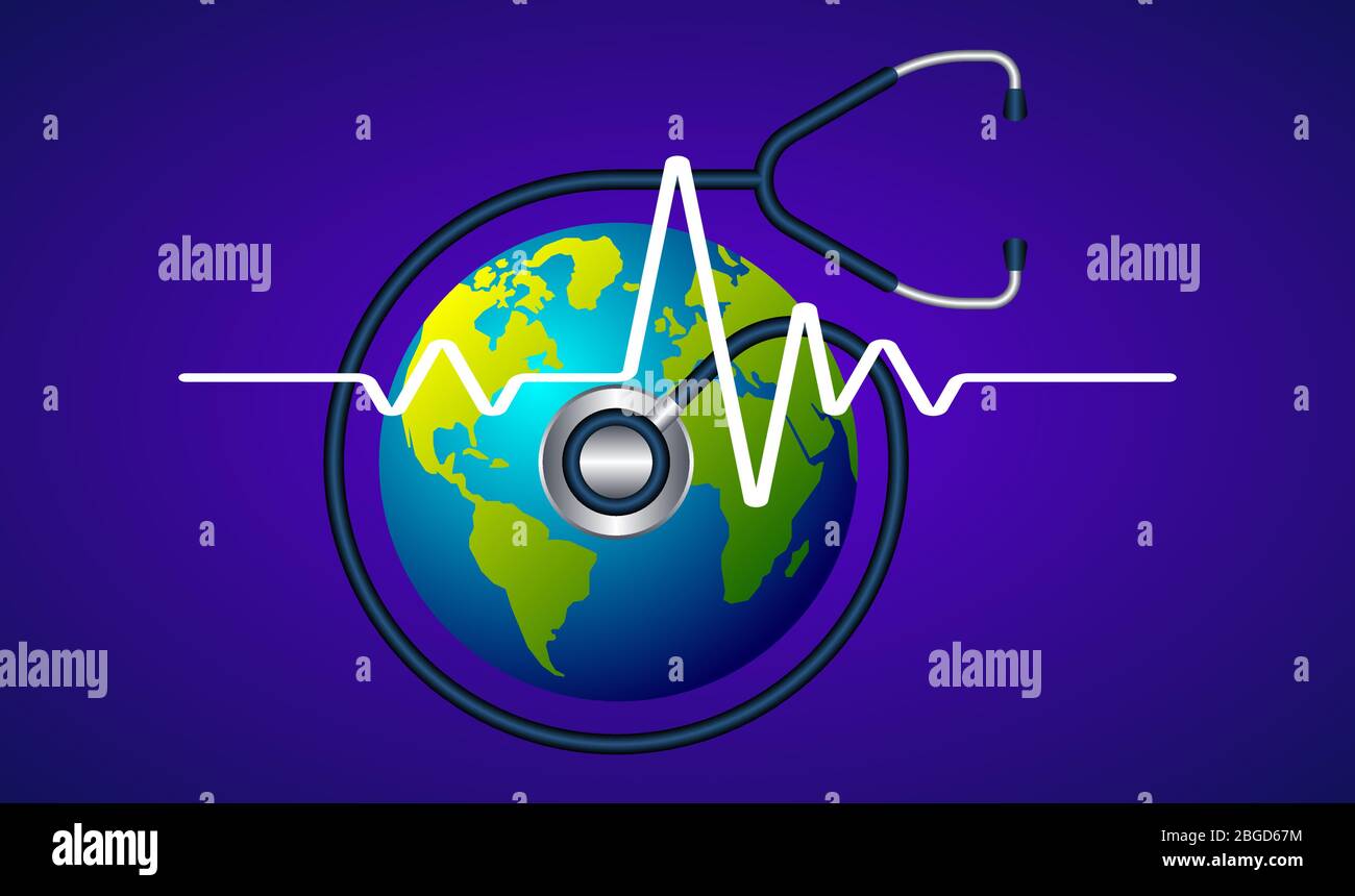 stethoscope checking heartbeat of earth on abstract background Stock Vector