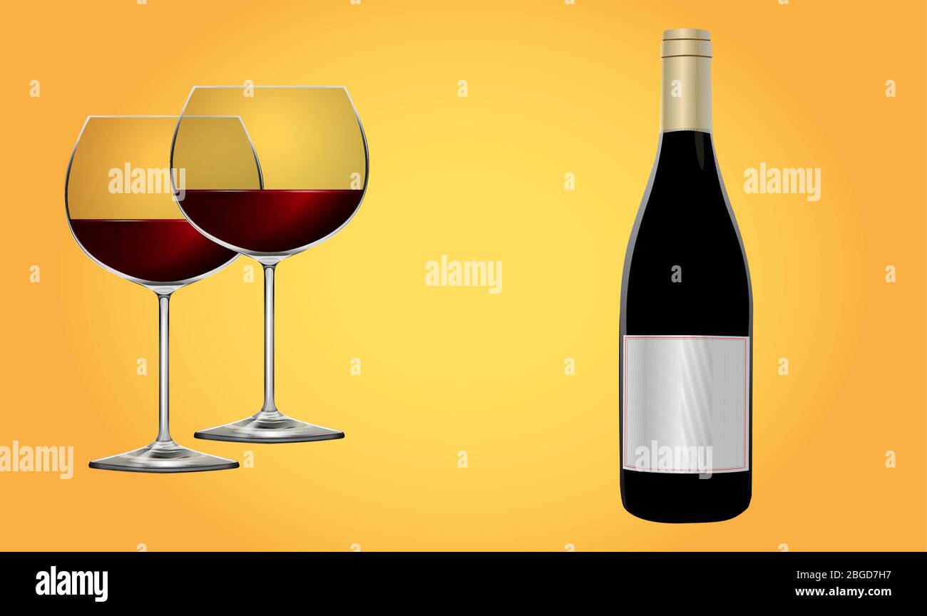 wine bottle and glass on abstract background Stock Vector