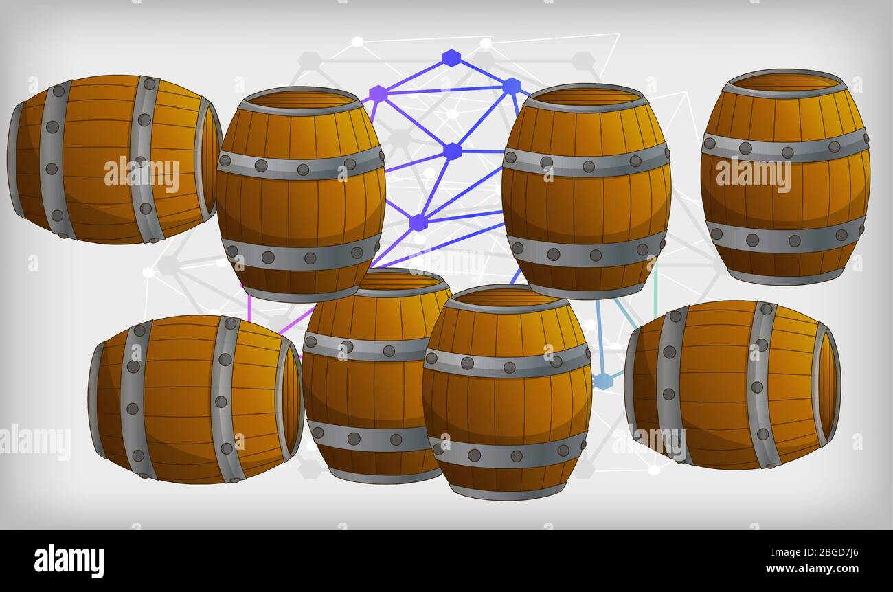 wooden whisky barrel on abstract art background Stock Vector