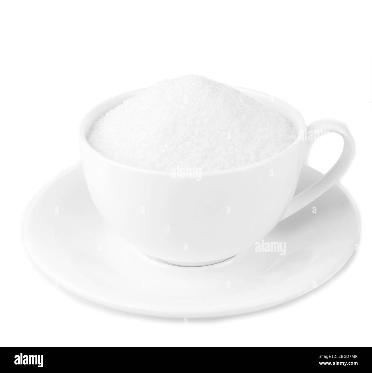 Sugar in cup isolated on white Stock Photo