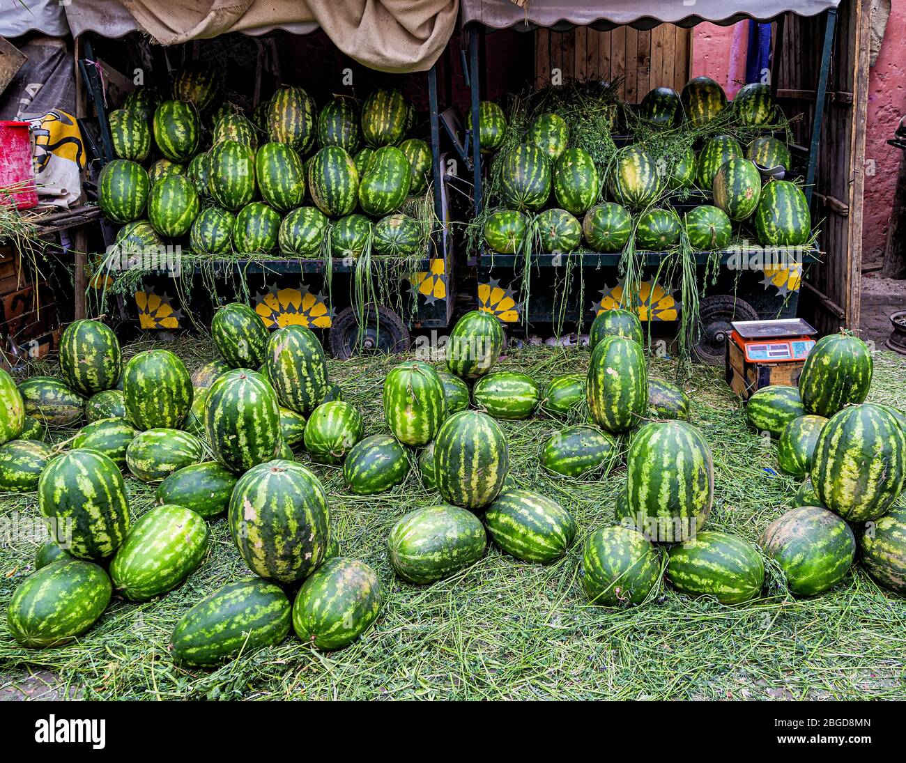Watermelon stall on the street at the Medina of Marrakesh,Morocco Stock Photo Alamy