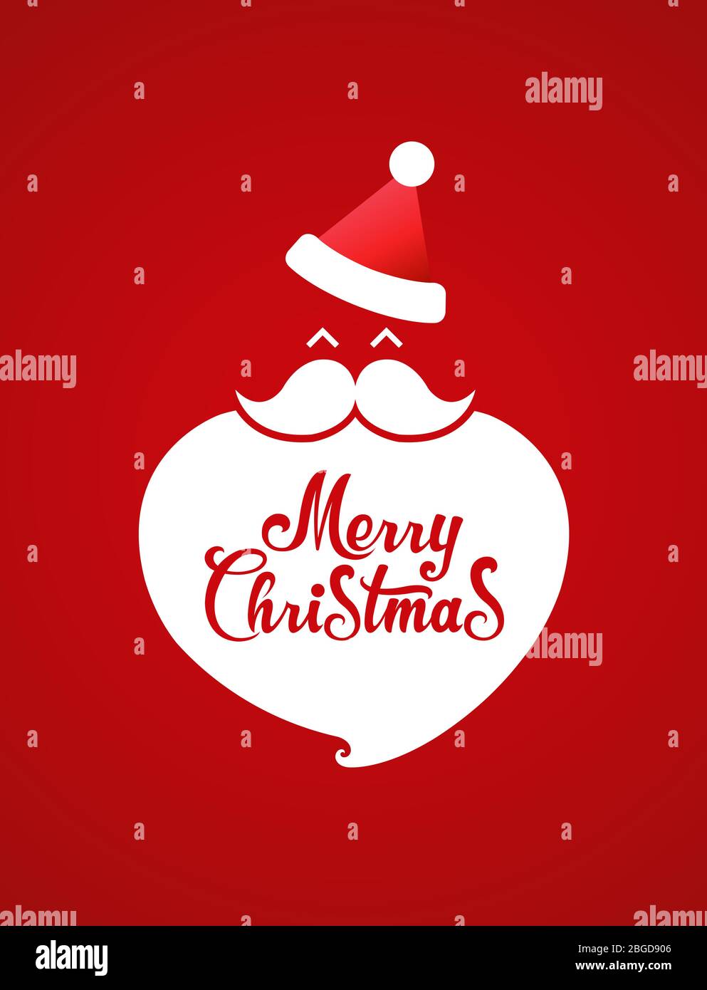 Santa Claus hat and white beard. Merry Christmas Title Typography Vector red background Stock Vector